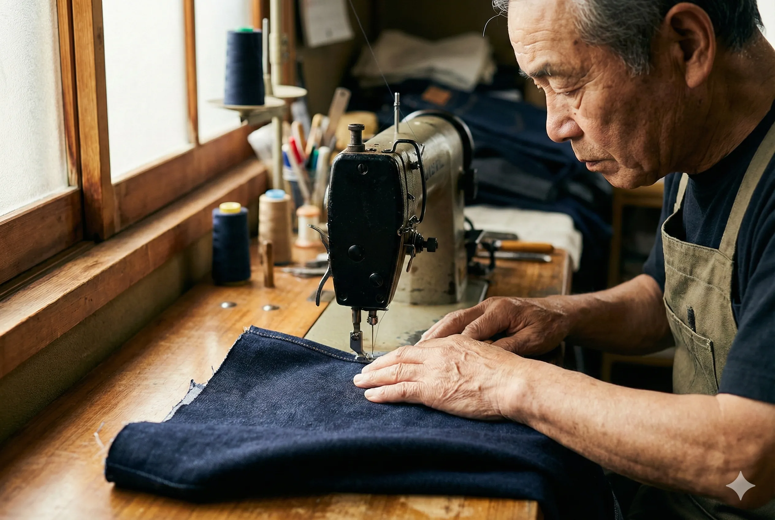 ミシンを踏む職人